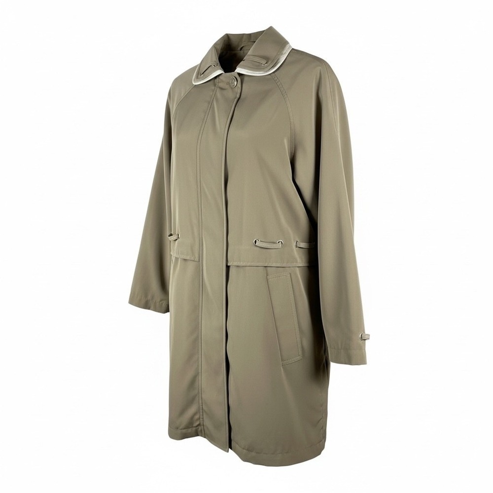 JNY New York Womens Khaki Tan Trench Coat Jacket Contrast Collar Size S 321150